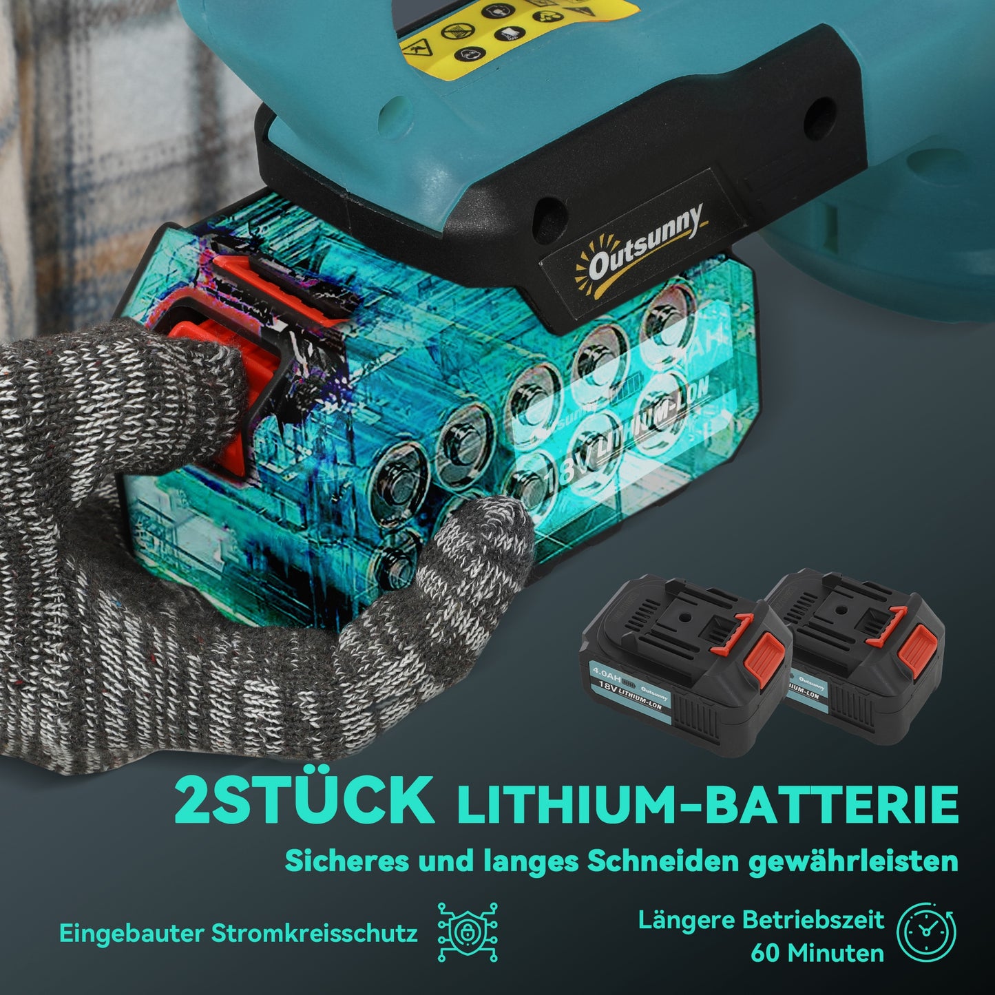 Outsunny Elektro Heckenschere Akku Elektrischer Heckenschneider mit 51cm Schnittlänge Motor, Akku Blau