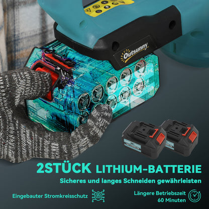 Outsunny Elektro Heckenschere Akku Elektrischer Heckenschneider mit 51cm Schnittlänge Motor, Akku Blau