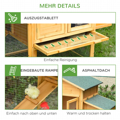 PawHut Zwerghühnerstall mit Freilauf und Brutkasten Wetterbeständig versiegeltes Tannenholz, Asphaltdach Natur + Grün
