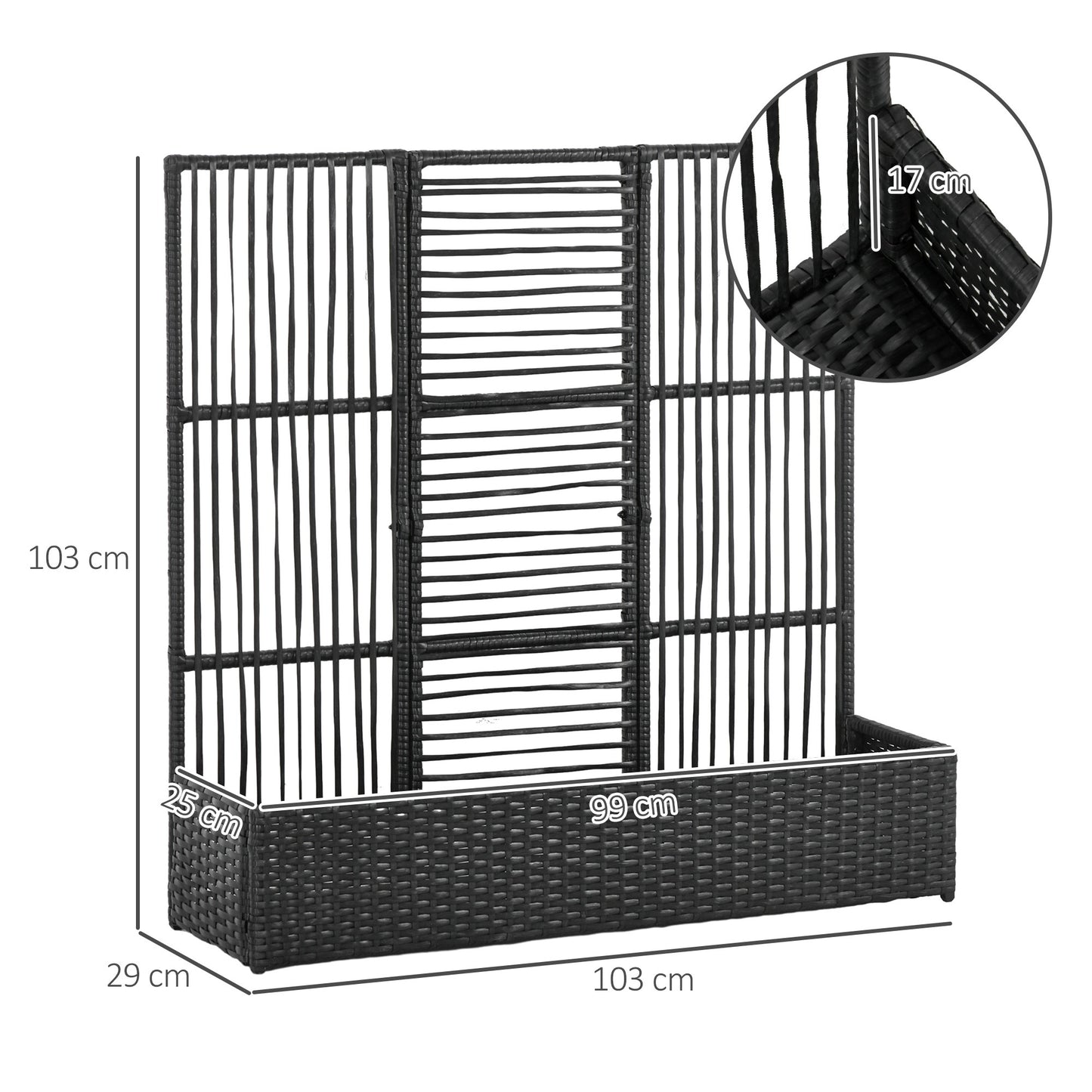 Outsunny Blumenkasten mit Spalier, wetterfest, Polyrattan, 103 x 103 x 29 cm, Schwarz