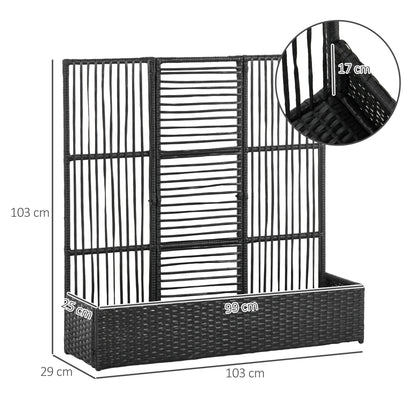 Outsunny Blumenkasten mit Spalier, wetterfest, Polyrattan, 103 x 103 x 29 cm, Schwarz