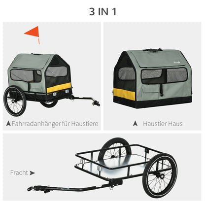 PawHut Hundeanhänger Fahrradanhänger Tiranhänger، 1 Wimpel، لكلب كلب يصل وزنه إلى 10 كجم، أخضر + أسود