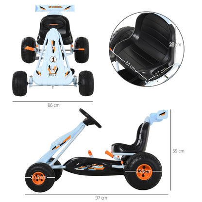 HOMCOM Gokart Tretauto mit Handbremse, verstellbarem Sitz, Pedal, Vor- und Rückwärtsgang, Kettcar Tretfahrzeug Kinderfahrzeug Kinderspielzeug Pedal-Gokart für Kinder ab 3 Jahren Hellblau