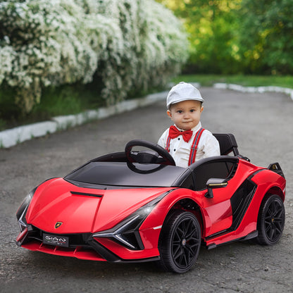 HOMCOM Kinderfahrzeug 12V 2 Fahrmodi Lamborghini SIAN SUV-Auto-Spielzeug Elektroauto mit Fernbedienung Musik(MP3/USB) Licht 37-60 Monate Metall Rot 108 x 62 x 40 cm