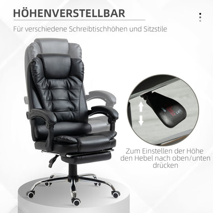 HOMCOM Bürostuhl mit Fußstütze, Schreibtischstuhl, verstellbare Rückenlehne, höhenverstellbar, Schwarz