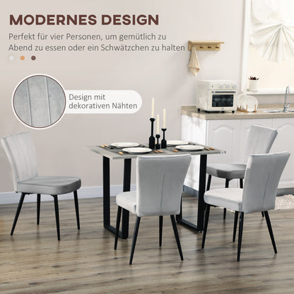 HOMCOM 4er-Set Esszimmerstühle، Akzentstühle für Kitchen and Esszimmer، Stuhlset، Velours-Optik، Hellgrau + Schwarz