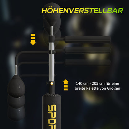 SPORTNOW Boxstand, zwei Speedballs, drehbare Boxstange, Kickpolster, höhenverstellbar, Stahl, 107 x 36 x 140-205 cm, Schwarz