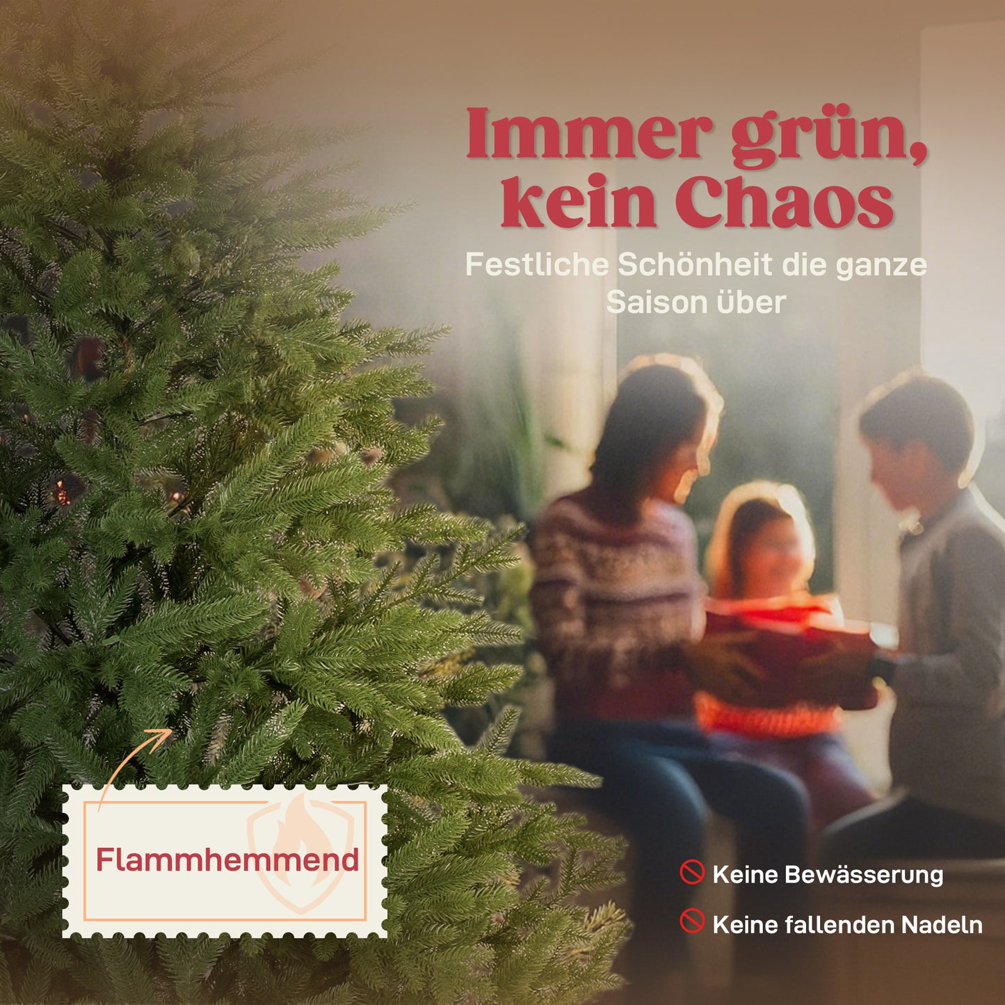 HOMCOM Künstlicher Weihnachtsbaum, realistisches Aussehen, klappbare Zweige, Holzsockel
