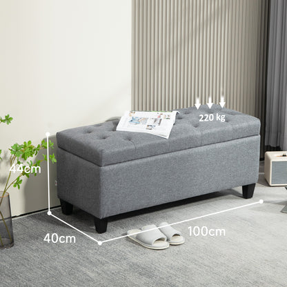 HOMCOM Sitzbank، Polsterbank mit Stauraum، leinenartiges البوليستر، Kautschukholz، 100 × 40 × 44 سم، Hellgrau