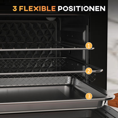 HOMCOM Mini-Backofen, 20 Liter, ölfreies Frittieren, Grillen, Backen, Umluft, 90-230° C, Timer, 1400W, schwarz+gold