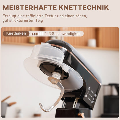 HOMCOM Standmixer, Küchenmaschine, Rührgerät, 6 Stufen, 5,5L Edelstahlschüssel, Schwarz