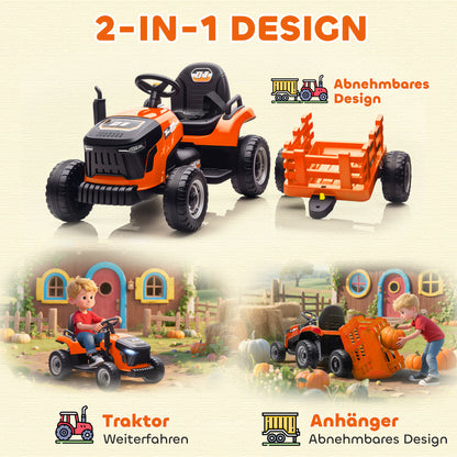 AIYAPLAY Elektrischer Kindertraktor, Aufsitz-Traktor mit Fernbedienung, Soft-Start, für Kinder im Alter von 3-8 Jahren, Orange