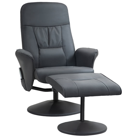HOMCOM Massagesessel mit Fußhocker, Ergonomischer Stuhl mit 10 Vibrationspunkten, Kunstleder, 76 x 81 x 105 cm, Dunkelgrau