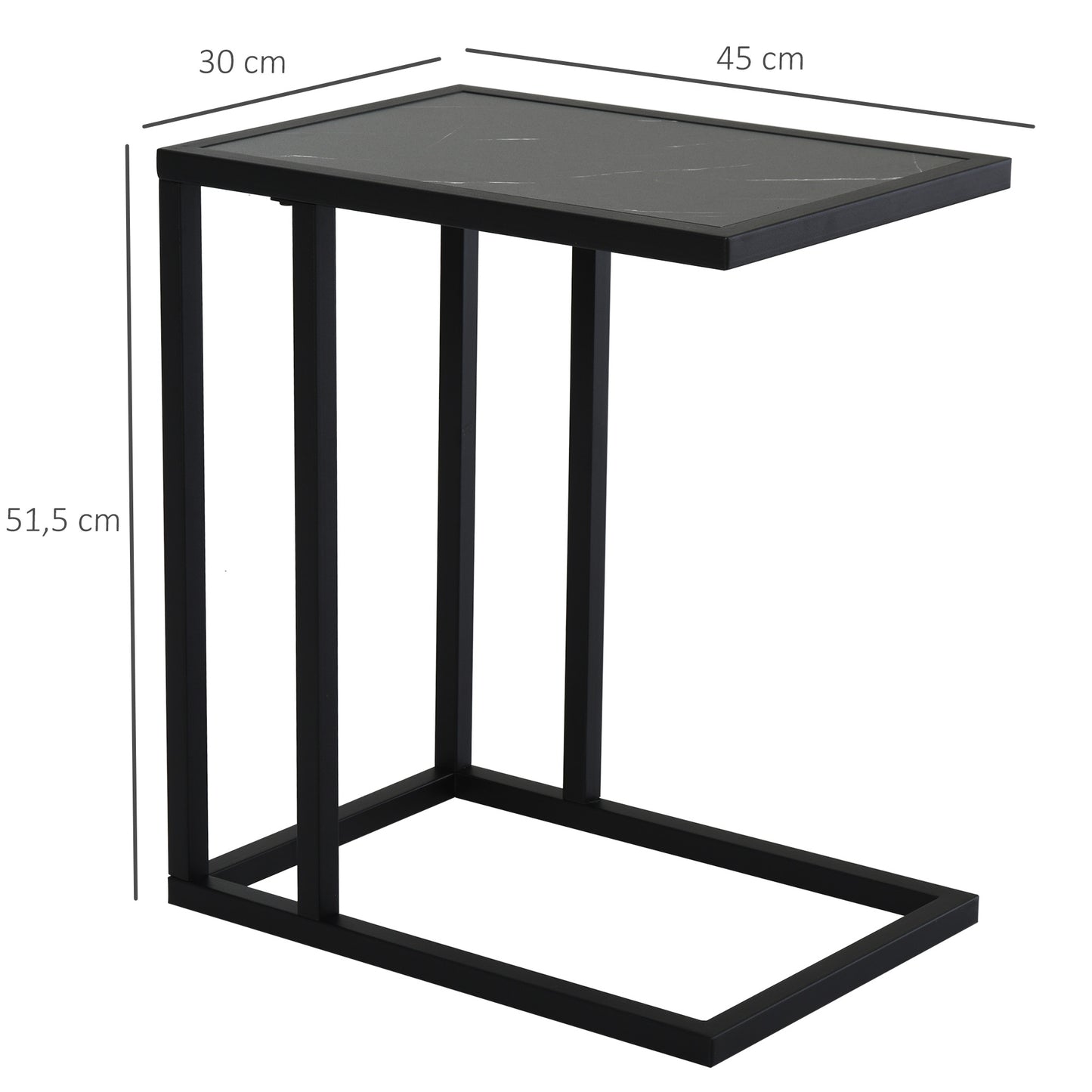HOMCOM Beistelltisch, C-förmig, platzsparend, Nachttisch/Couchtisch, Marmoroptik, 45 x 30 x 51,5 cm