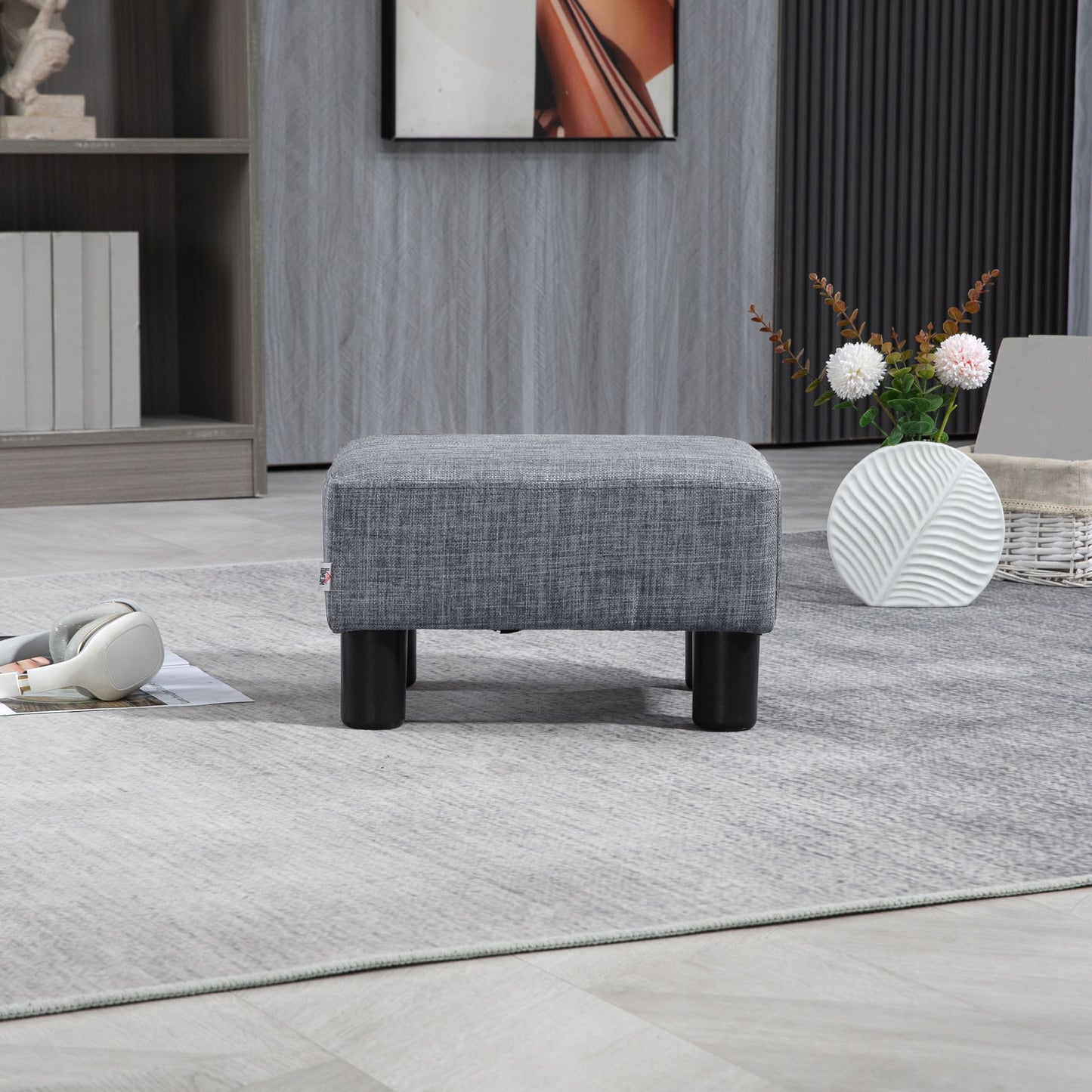 HOMCOM Hocker mit Stoffbezug in Leinenoptik, bis 110 kg, hellgrau, 40 x 30 x 24cm