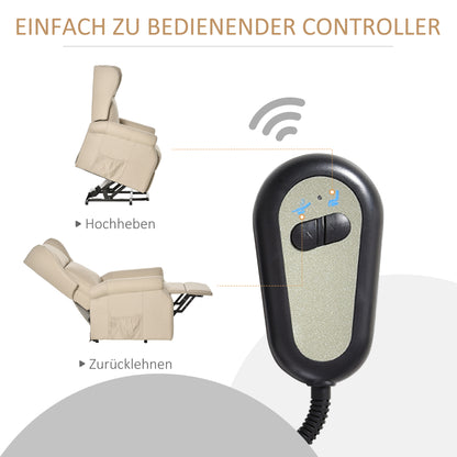 HOMCOM Relaxsessel mit Liegefunktion elektrisch, Seniorensessel mit Aufstehhilfe, , bis 200kg, 72,5x94x109cm, Creme