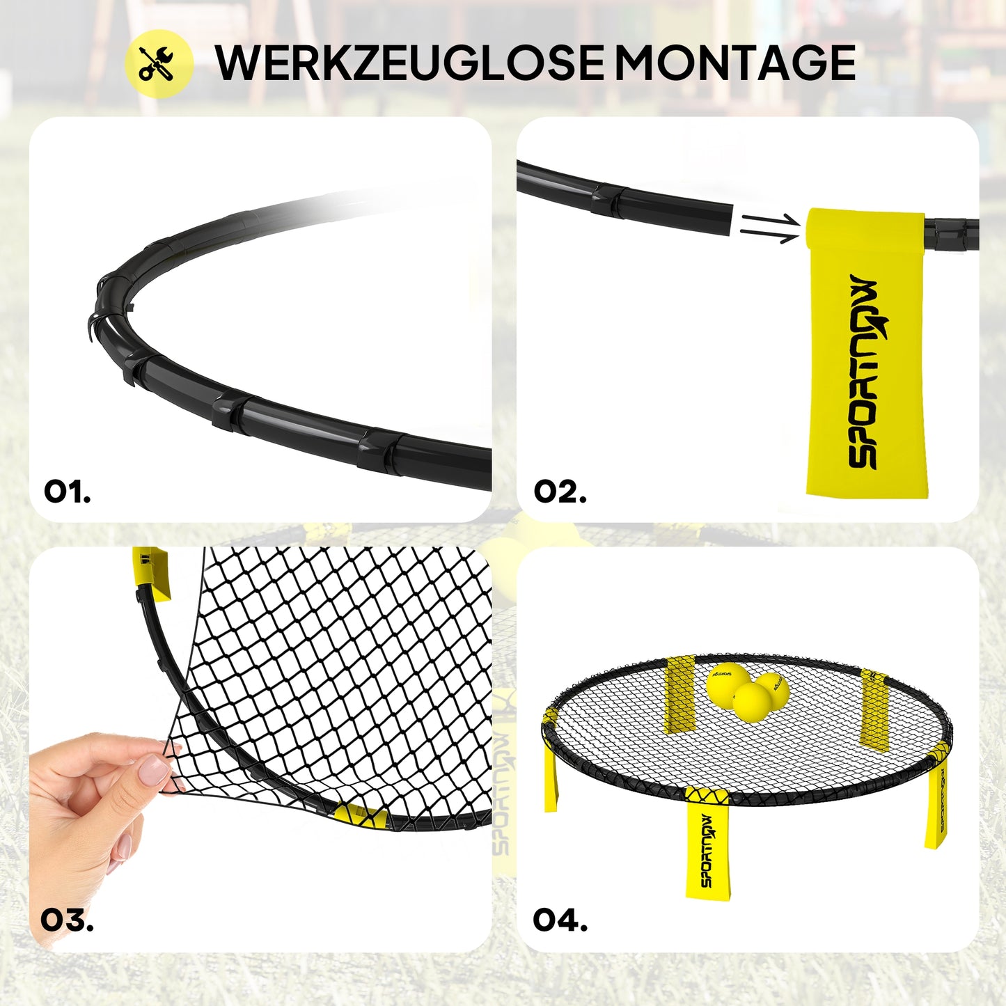 SPORTNOW Roundnet Set Spieleset mit Spielnetz 3 Bällen Tragetasche Ballpumpe Spikeball Set Ø92 x 20 cm Gelb