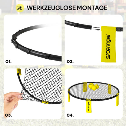 SPORTNOW Roundnet Set Spieleset mit Spielnetz 3 Bällen Tragetasche Ballpumpe Spikeball Set Ø92 x 20 cm Gelb