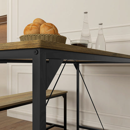 HOMCOM Essgarnitur, Tisch &amp; 2 Bänke, Industrial Design, Stahlrahmen, Holzdekor/Schwarz