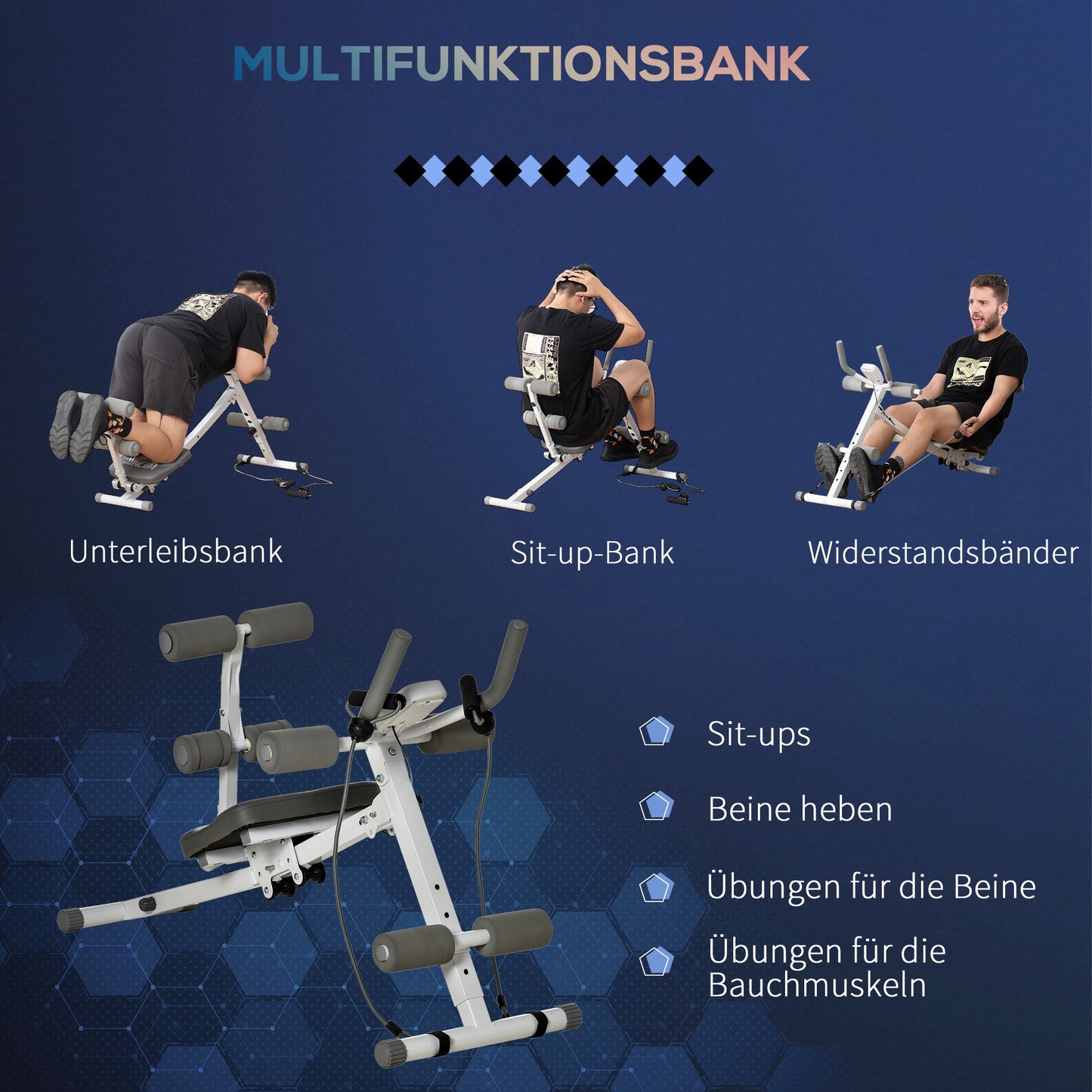 HOMCOM 2-in-1 Trainingsgerät für Sit-ups, mit LCD-Monitor, Fitness-Gerät für Zuhause, Stahl, Kunstleder