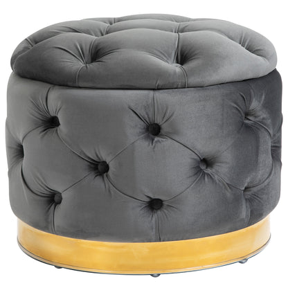 HOMCOM Vintage Hocker، Sitzhocker Truhenbank Fußbank Fußhocker mit Stauraum، Polsterhocker، Metall، Schaumstoff، Kohlegrau، 55 x 55 x 42 سم