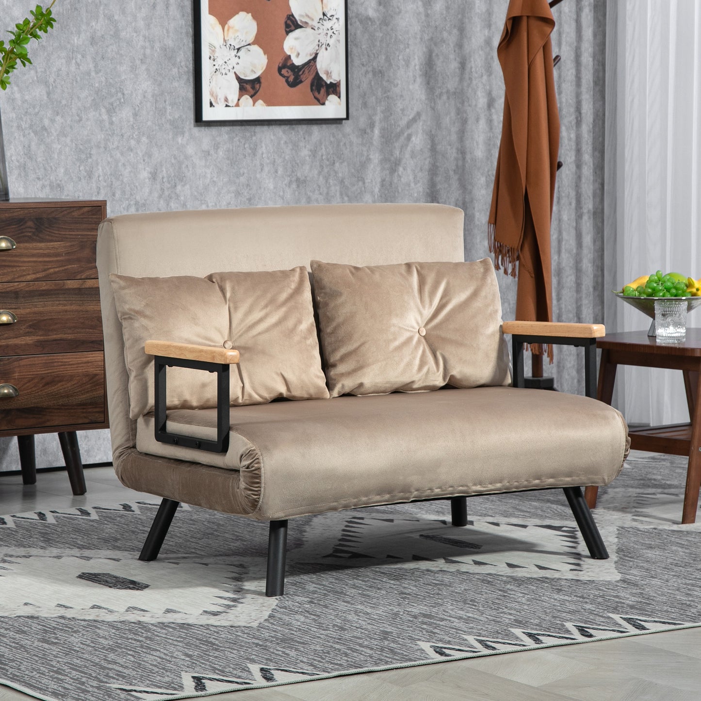 HOMCOM Schlafsessel, Gästebett, Holz-Armlehnen, metallrahmen, bis 120 kg, 102x73x81cm, Hellbraun