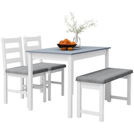 HOMCOM Sitzgruppe, 4-teiliges Esstisch-Set, 1 Tisch, 1 Bank, 2 Stühle, Grau + Weiß