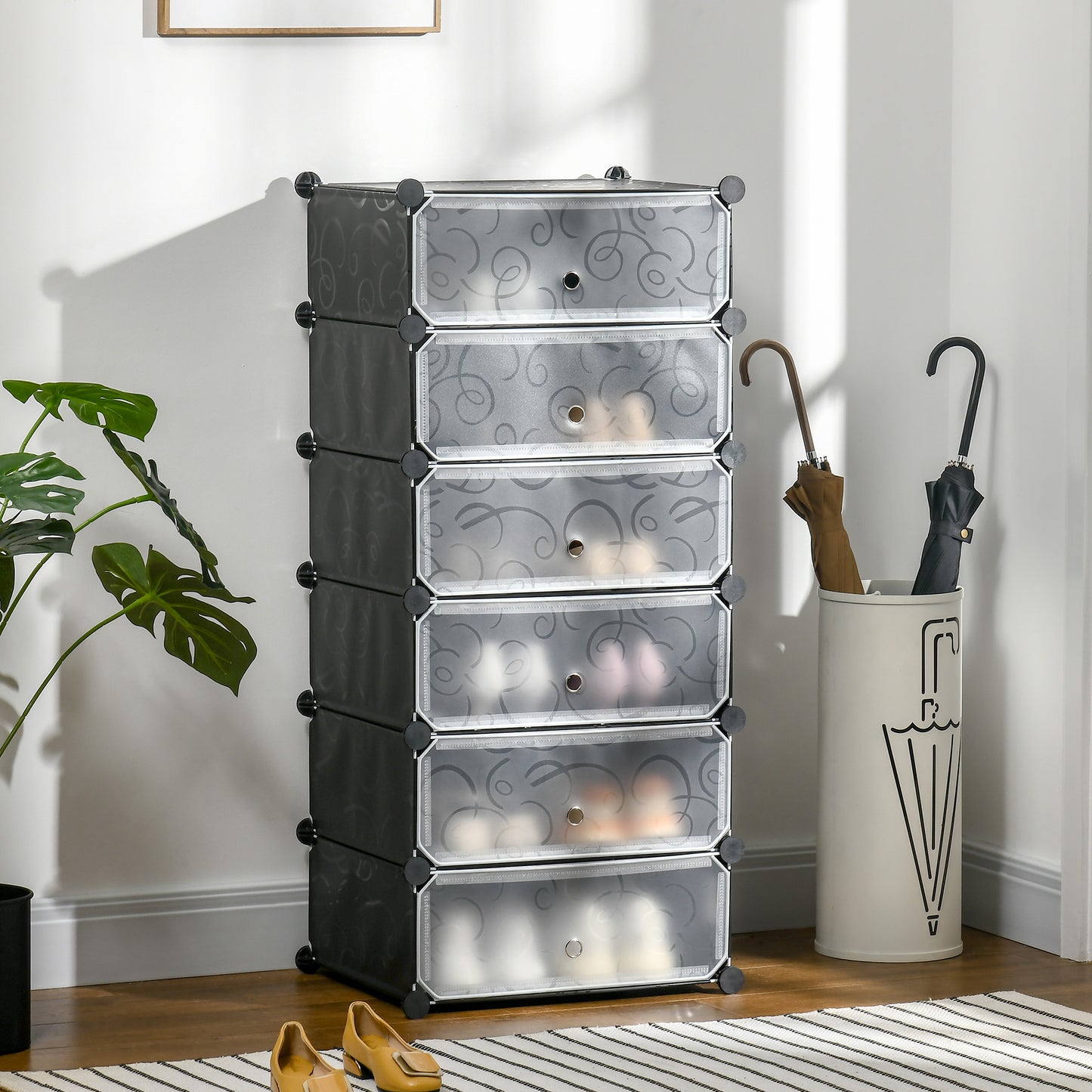 HOMCOM Modulares Regalsystem für 6 Paar Schuhe, 49 cm x 36,5 cm x 108 cm, Schwarz