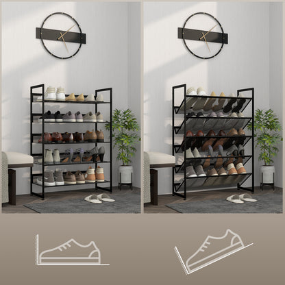 HOMCOM kleines Schuhregal Schuhablage Schuhständer hoch schmal, 5 Regale, 72 cm x 30 cm x 102 cm, Schwarz