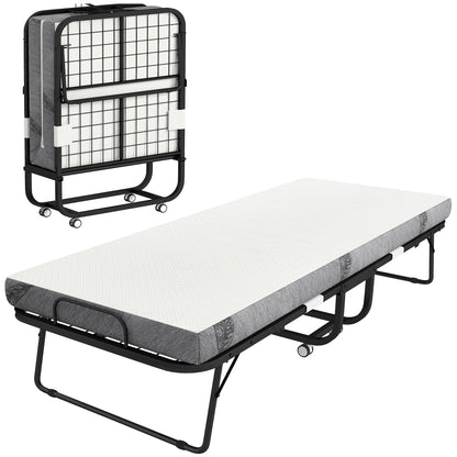 HOMCOM Klappbett 80x200 cm Erwachsene Gästebett Klappbar mit 10cm Dicker Schaumstoff Reisebett mit Stahlrahmen Feldbett mit Rollen bis 150 kg belastbar Einzelbett