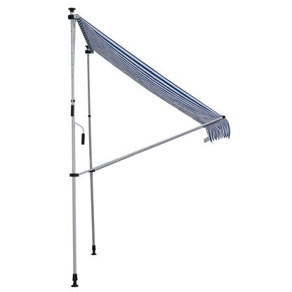 Outsunny Klemmmarkise mit Handkurbel höhenverstellbar Gelenkarmmarkise schmutzabweisend, witterungsbeständig Balkonmarkise 150cm breit Terrassenmarkise für Terrasse Balkon Veranda Blau+Weiß