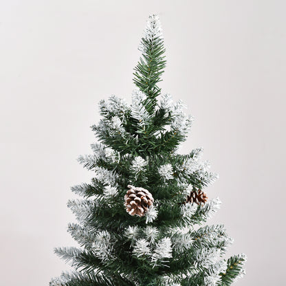 HOMCOM Künstlicher Weihnachtsbaum, 630 Zweige, 37 Zapfen, verschneite Spitzen, feuerfest, 150 cm