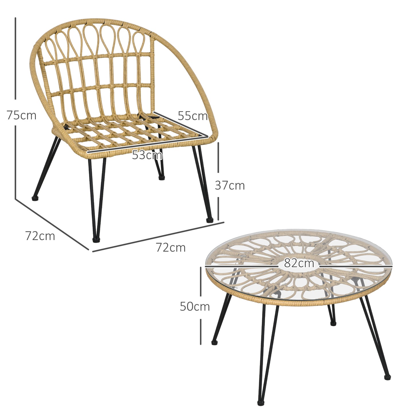 Outsunny 5-teilige Gartensitzgruppe، Boho-Stil، 1 Esstisch &amp; 4 Stühle، Auflagen، Polyrattan، بيج / طبيعي