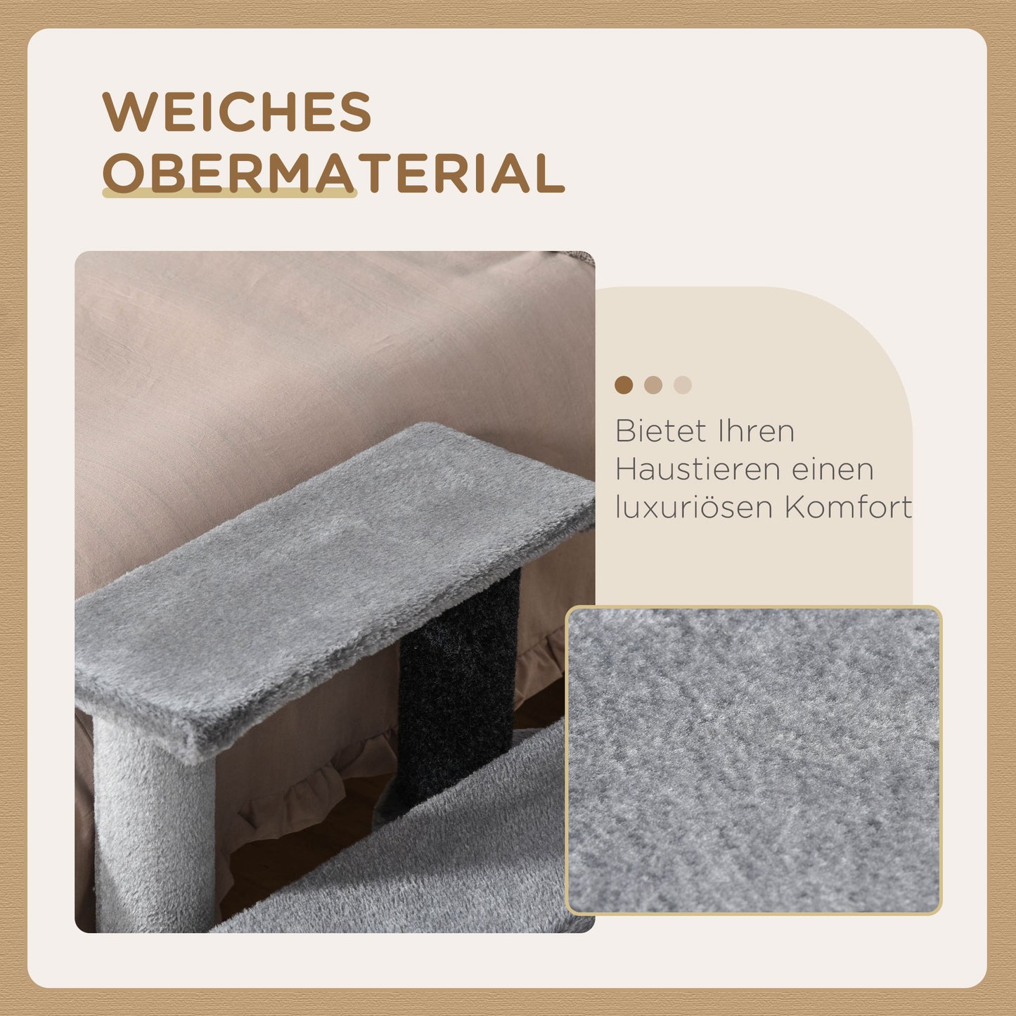 PawHut Katzentreppe 3-Stufige Haustiertreppe mit Kratzsäulen Ball Hundetreppe Tiertreppe for Katzen bis 5 كجم Plüsch Jute Grau 45 × 40 × 48 سم