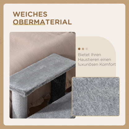 PawHut Katzentreppe 3-Stufige Haustiertreppe mit Kratzsäulen Ball Hundetreppe Tiertreppe for Katzen bis 5 كجم Plüsch Jute Grau 45 × 40 × 48 سم
