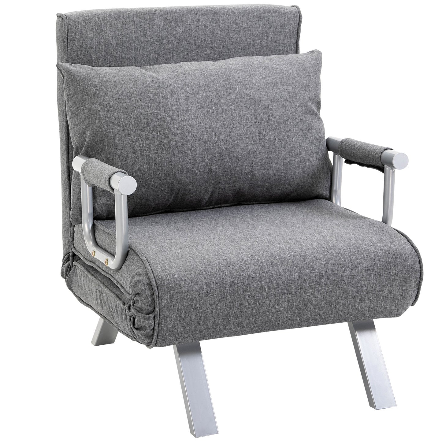 HOMCOM 3 in 1 Schlafsessel Klappbar Schlafsofa mit Bettfunktion Verstellbarer Rückenlehne Kissen Gästebett in Leinenoptik, Relaxsessel Klappsessel für Wohnzimmer Schlafzimmer 65 x 69 x 80 cm Hellgrau