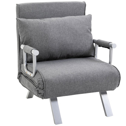 HOMCOM 3 in 1 Schlafsessel Klappbar Schlafsofa mit Bettfunktion Verstellbarer Rückenlehne Kissen Gästebett in Leinenoptik, Relaxsessel Klappsessel für Wohnzimmer Schlafzimmer 65 x 69 x 80 cm Hellgrau