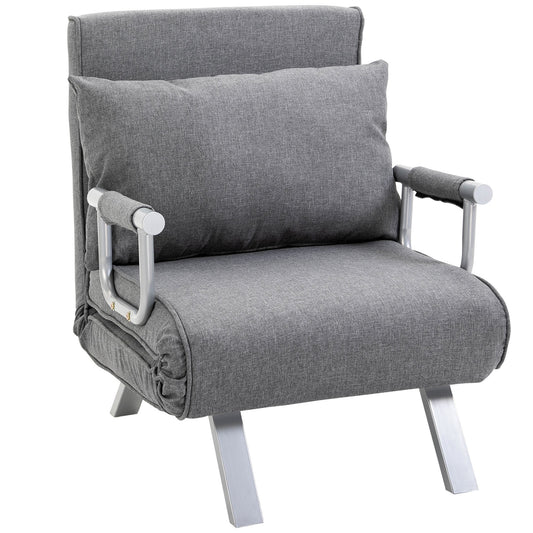 HOMCOM 3 in 1 Schlafsessel Klappbar Schlafsofa mit Bettfunktion Verstellbarer Rückenlehne Kissen Gästebett in Leinenoptik, Relaxsessel Klappsessel für Wohnzimmer Schlafzimmer 65 x 69 x 80 cm Hellgrau