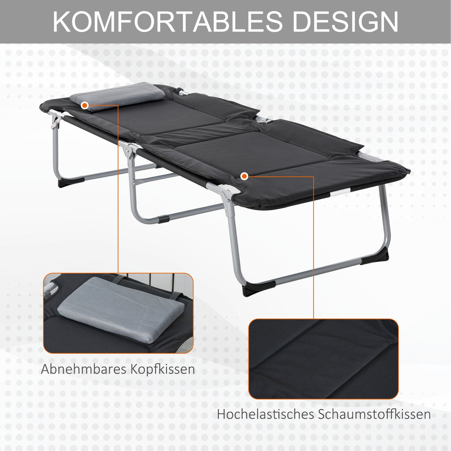 Outsunny Campingbett Feldbett Klappbett mit Kissen Campingliege für Outdoor Camping Reisen 183 x 66 x 33 cm