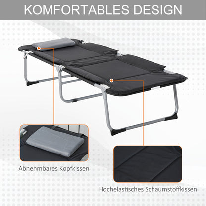 Outsunny Campingbett Feldbett Klappbett mit Kissen Campingliege für Outdoor Camping Reisen 183 x 66 x 33 cm