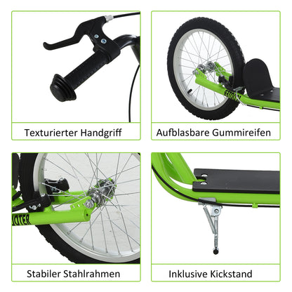 HOMCOM Kinderroller Scooter Tretroller Cityroller Kickscooter Roller Kinder Kickboard mit Luftreifen und Handbremse Scooter Kinder ab 5 Jahre 16 Zoll Grün 139 x 58 x 90-96 cm
