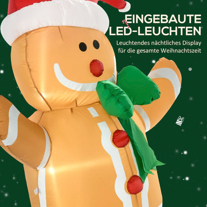 HOMCOM Aufblasbare Weihnachtsdeko 1,83 m Lebkuchenmann mit Schleife, 3 LEDs, internes Gebläse Gartendeko