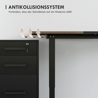 Vinsetto Höhenverstellbarer Schreibtisch Elektrisch 140 x 70 cm Computertisch mit 4 Memory-Steuerung, 4 tlg. Tischplatte, Steh-Sitz Tisch mit Anti-Kollision, Überhitzungsschutz Schwarz