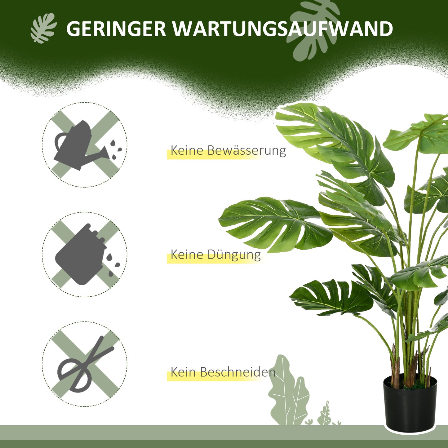 HOMCOM Kunstpflanze Realistische Kunstpflanze Monstera Deliciosa,1 Übertopf und Zementerde,17,5 سم × 17,5 سم × 120 سم، أخضر