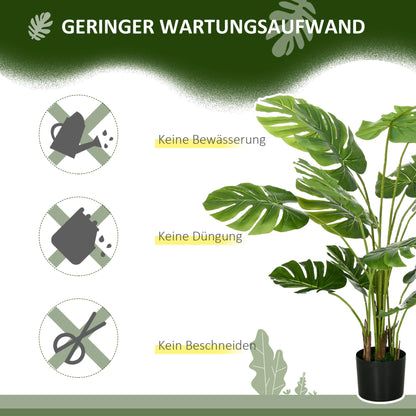 HOMCOM Kunstpflanze Realistische Kunstpflanze Monstera Deliciosa,1 Übertopf und Zementerde,17,5 سم × 17,5 سم × 120 سم، أخضر