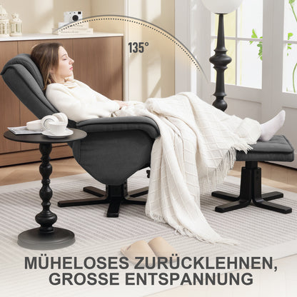 HOMCOM Schaukelbarer Relaxsessel mit Fußhocker, Stoffbezug in Samtoptik, drehbarer Polstersessel, Holzgestell, Grau