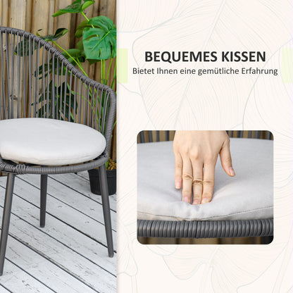 Outsunny Bistro-Set Rattan-Sofa-Set Terrassen-Set, 2 Stühle, 1 Tisch, wetterbeständig, 65 x 63 x 80 cm, Dunkelgrau + Hellgrau