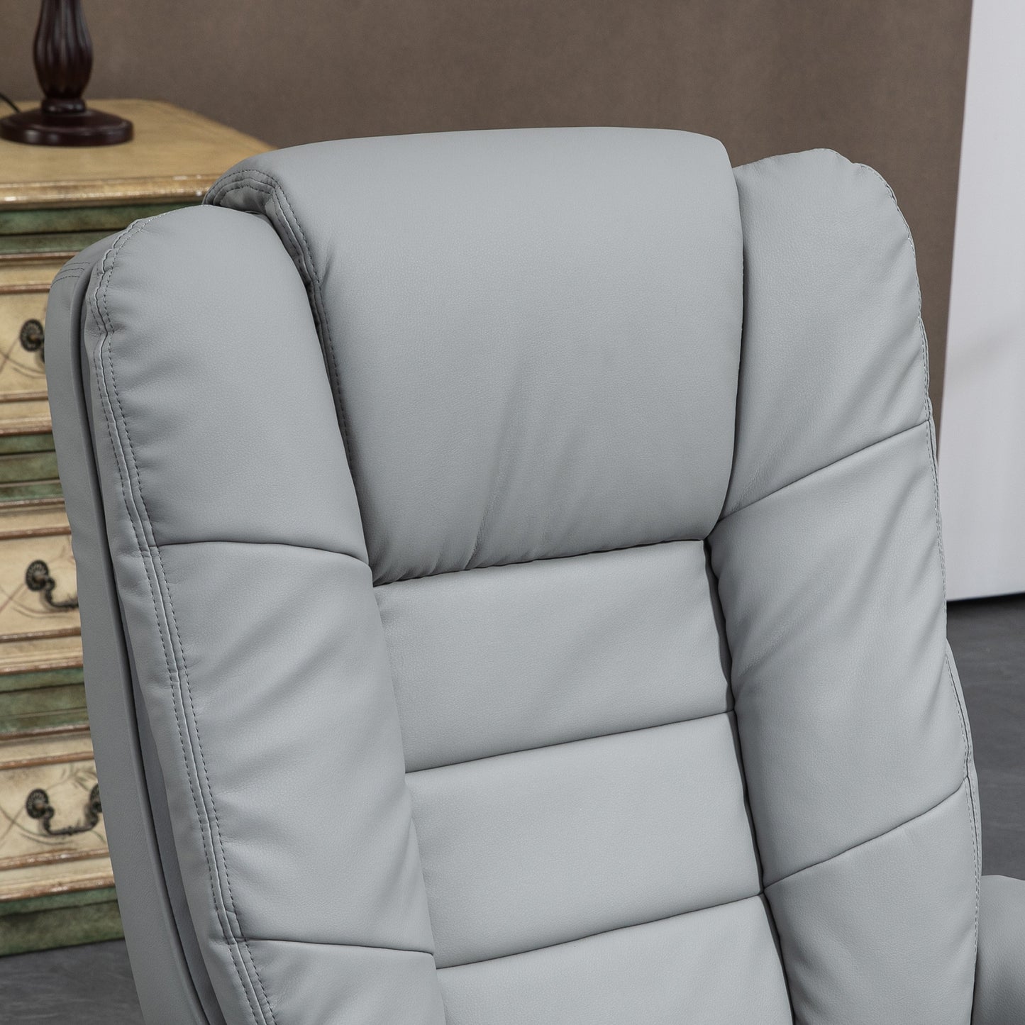 HOMCOM Relaxsessel mit Hocker, Liegesessel, drehbar, neigbare Lehne, Lederoptik, bis 130 kg, Grau