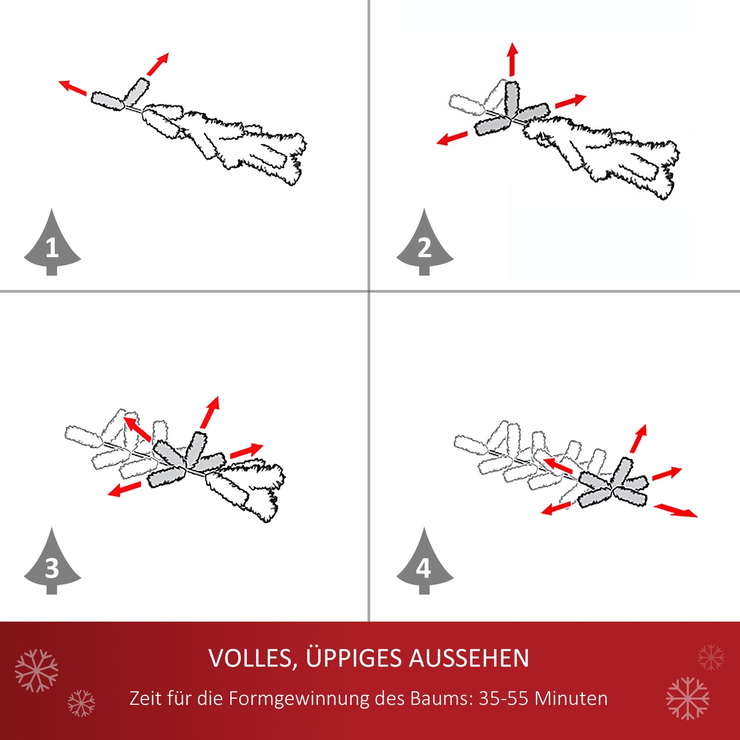 HOMCOM Künstlicher Weihnachtsbaum 150 cm künstlich Tannenbaum mit Kugeln, Glocken, Trommeln, Geschenkboxen, Christbaum mit 680 Spitzen, 12 Tannenzapfen Weihnachtsdeko inkl. Metallständer für drinnen
