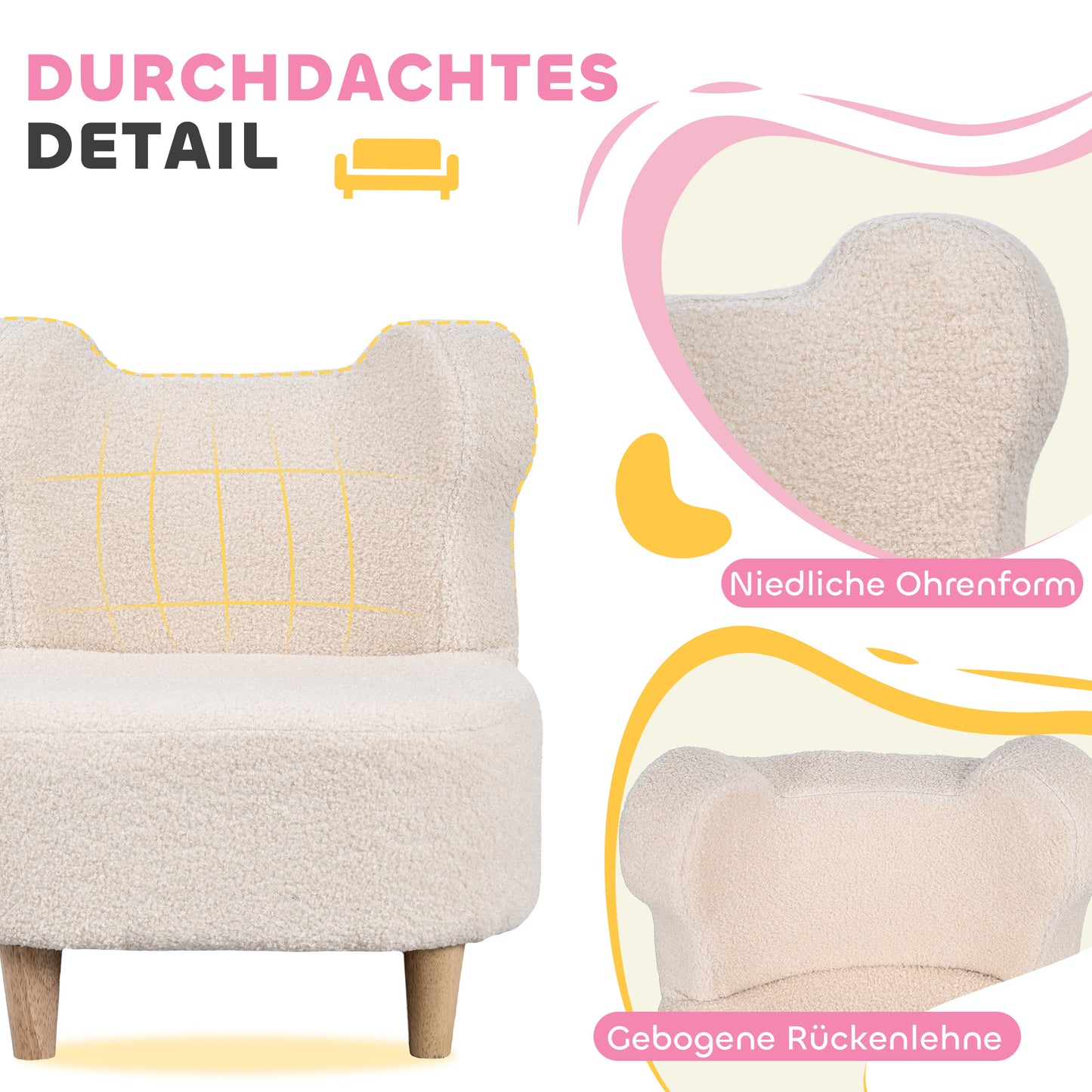 AIYAPLAY Kindersessel، Plüschsessel mit Bärenohren، Fleece-Bezug، Schaumstoff، بيج